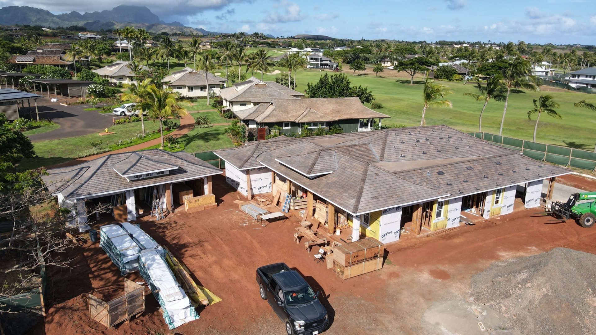 Maui resort clubhouse project with new tile roof under construction
